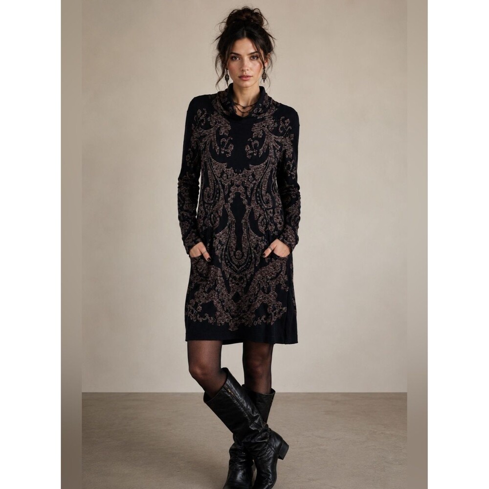 Free People Modern Love Sweater Dress Medium Black Purple Whimsigoth Fairy